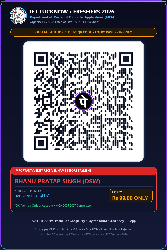 Official IET MCA Freshers UPI QR Code